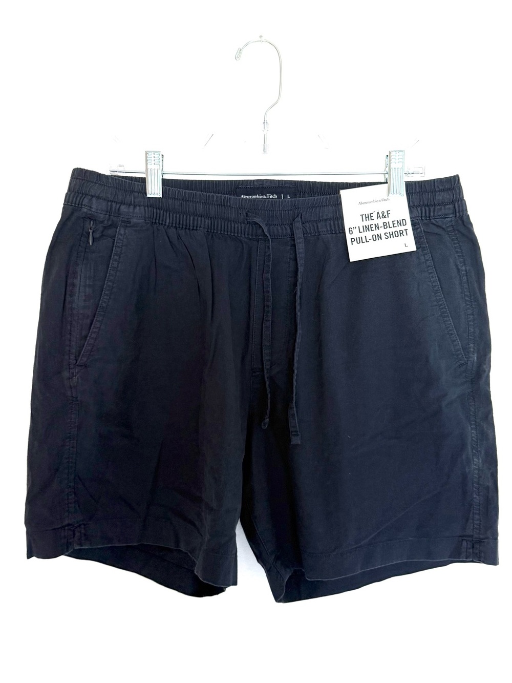 Abercrombie & Fitch Navy 6” Linen-Blend Pull-On Men's Shorts - Picture 1 of 5